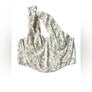 Salty One shoulder floral corset bustier zip up top Large